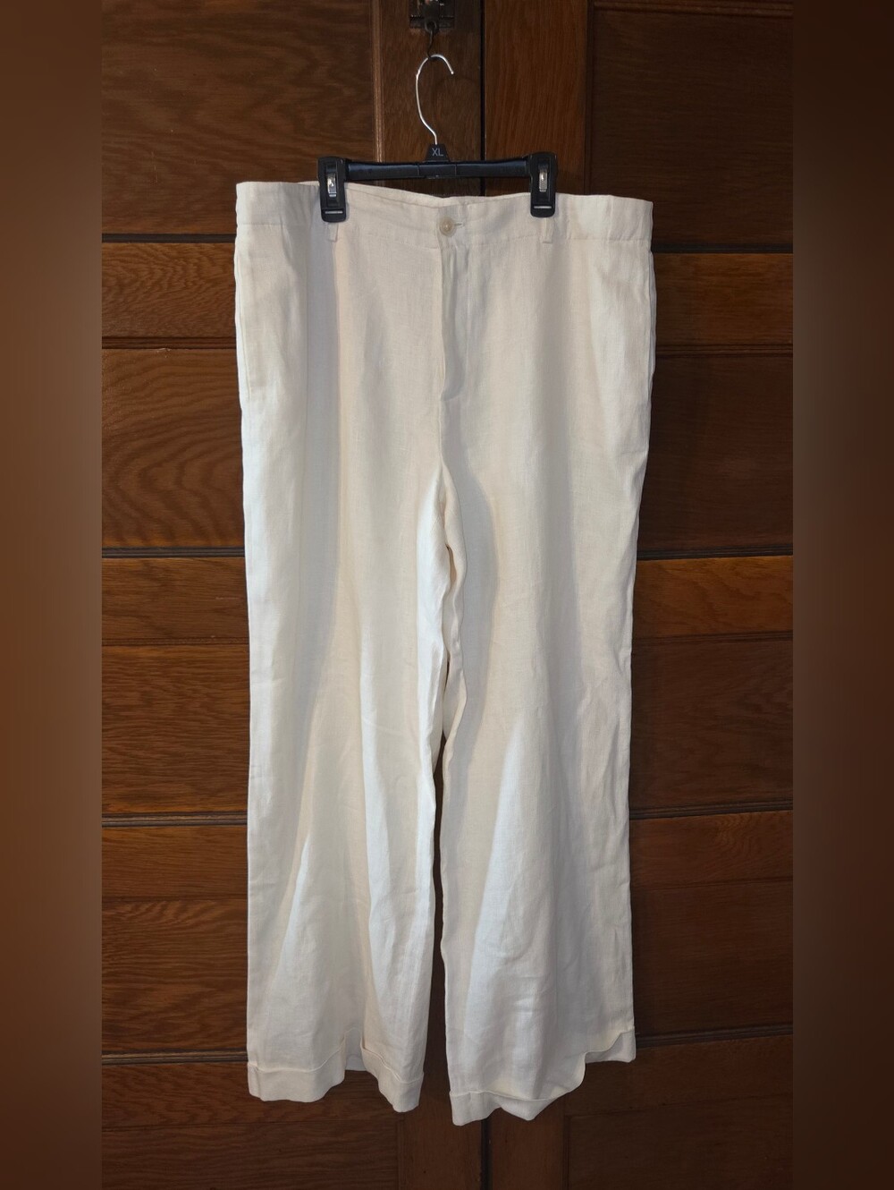 100% Linen Lauren Ralph Lauren Cream Wide-Leg Pants Size 14